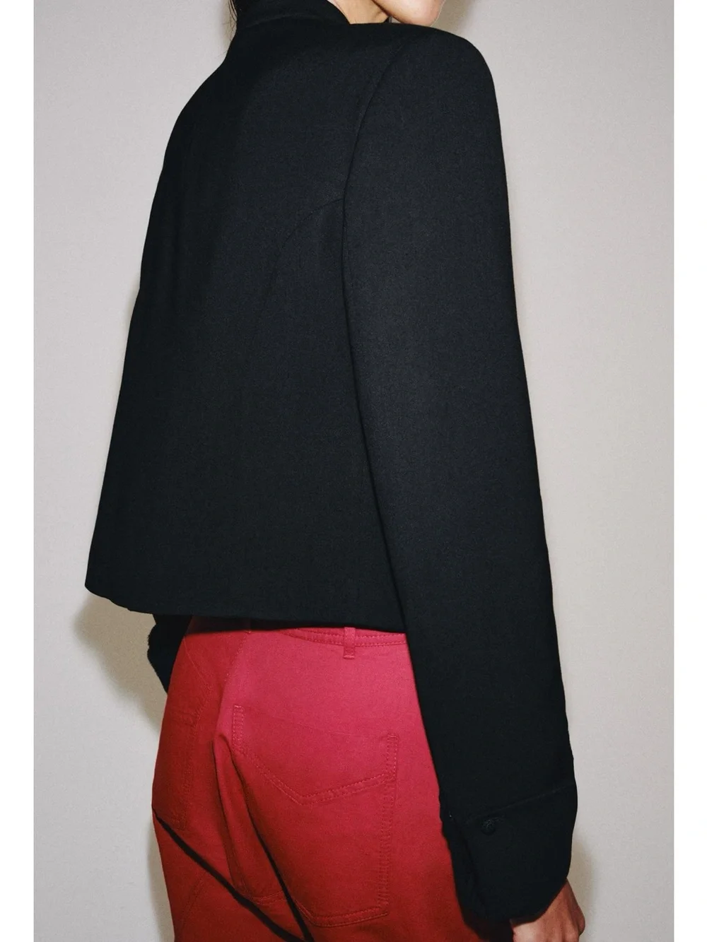 Zara ZW Collection Frog Clasp Blazer in black, featuring a high stand-up collar